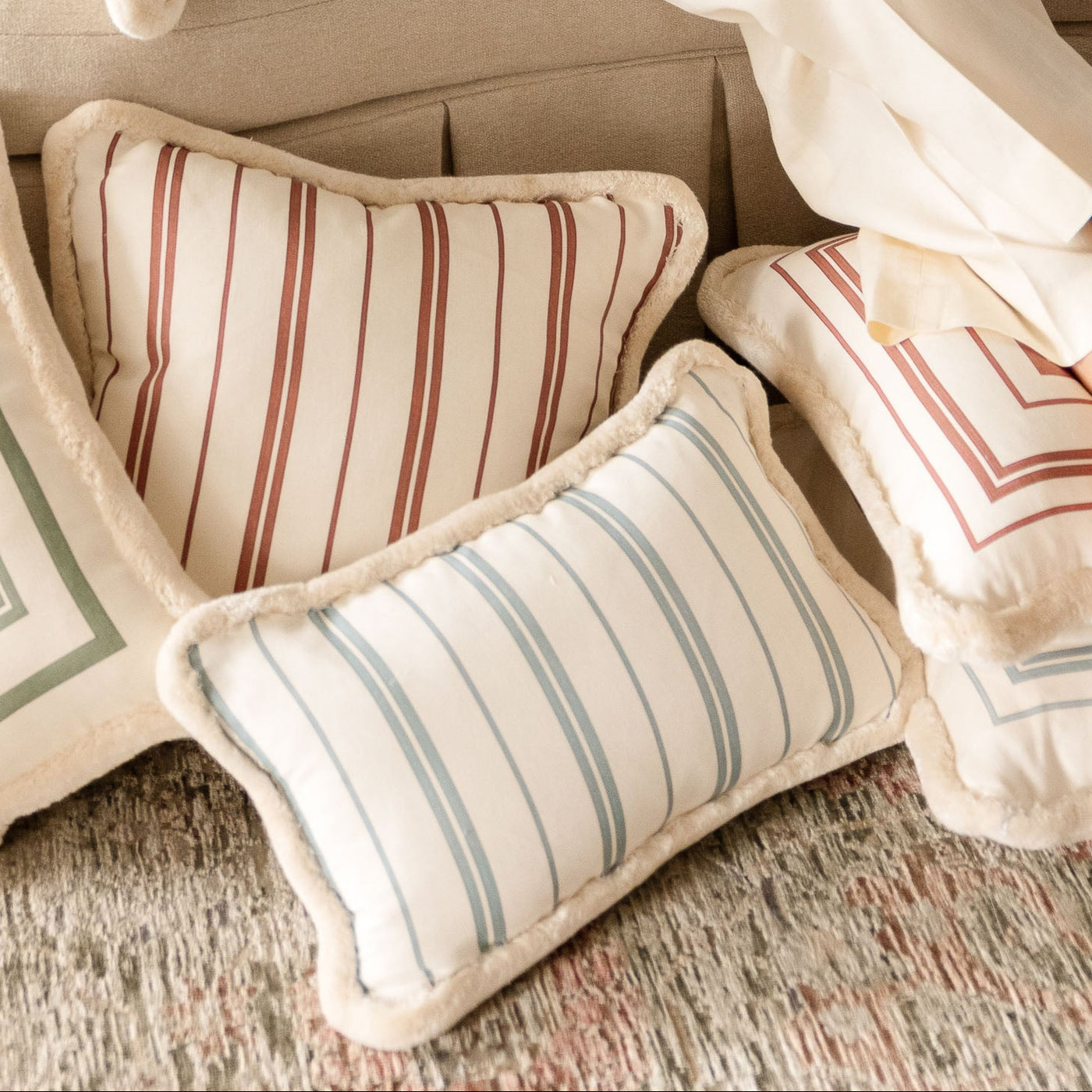 Celeste Stripe Cushions with Velvet Piping