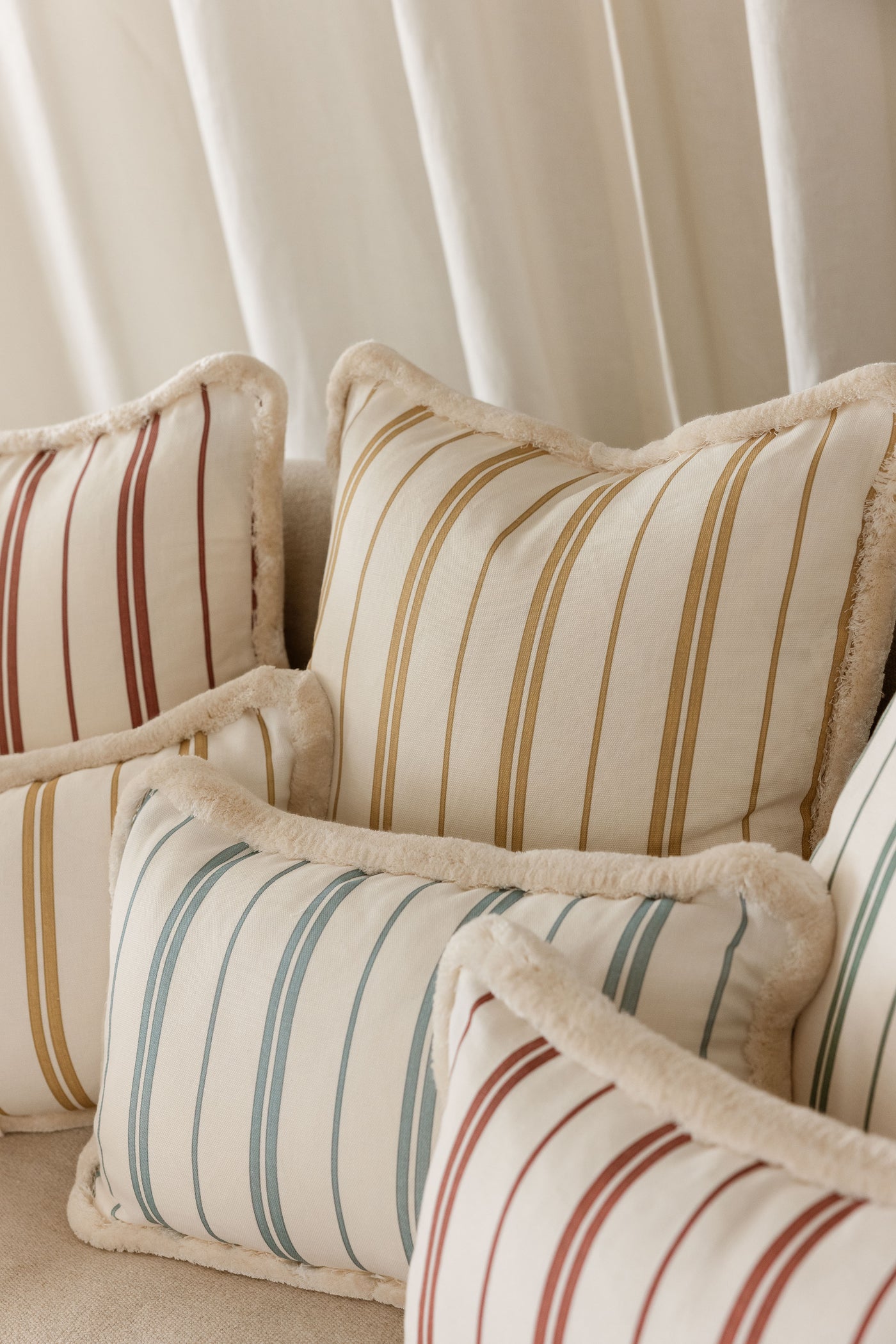 Celeste Stripe Cushions with Velvet Piping