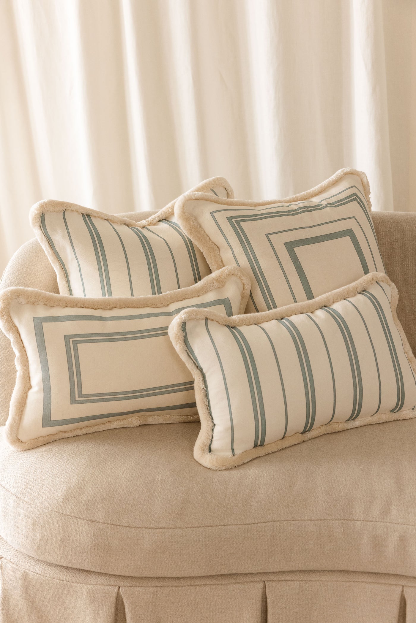 Celeste Stripe Cushions with Velvet Piping