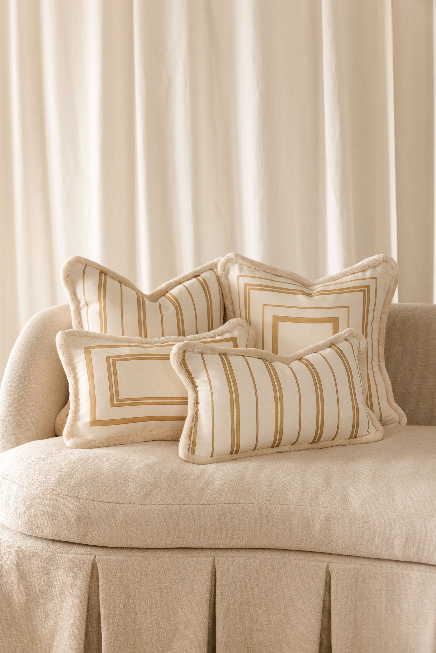 Butter Border Cushions with Velvet Piping