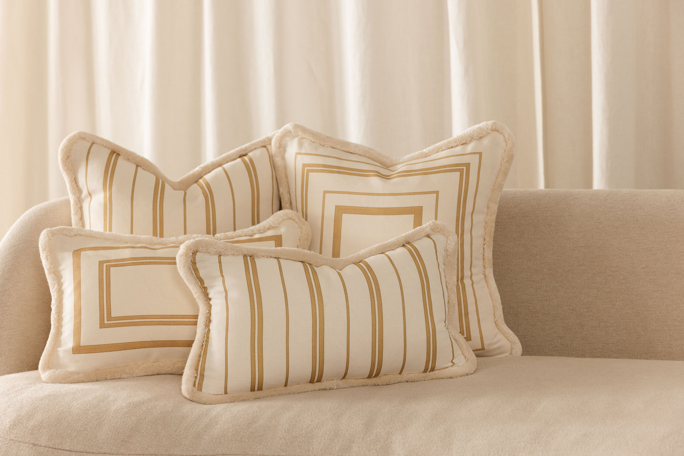 Butter Stripe Cushions with Velvet Piping