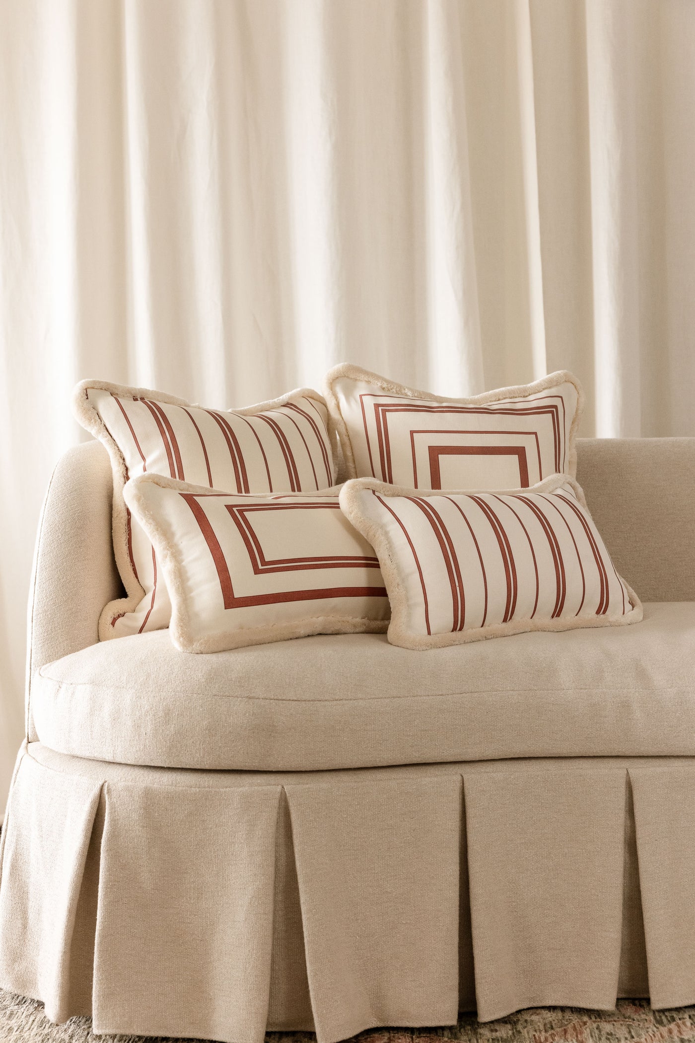Burgundy Border Cushions with Velvet Piping