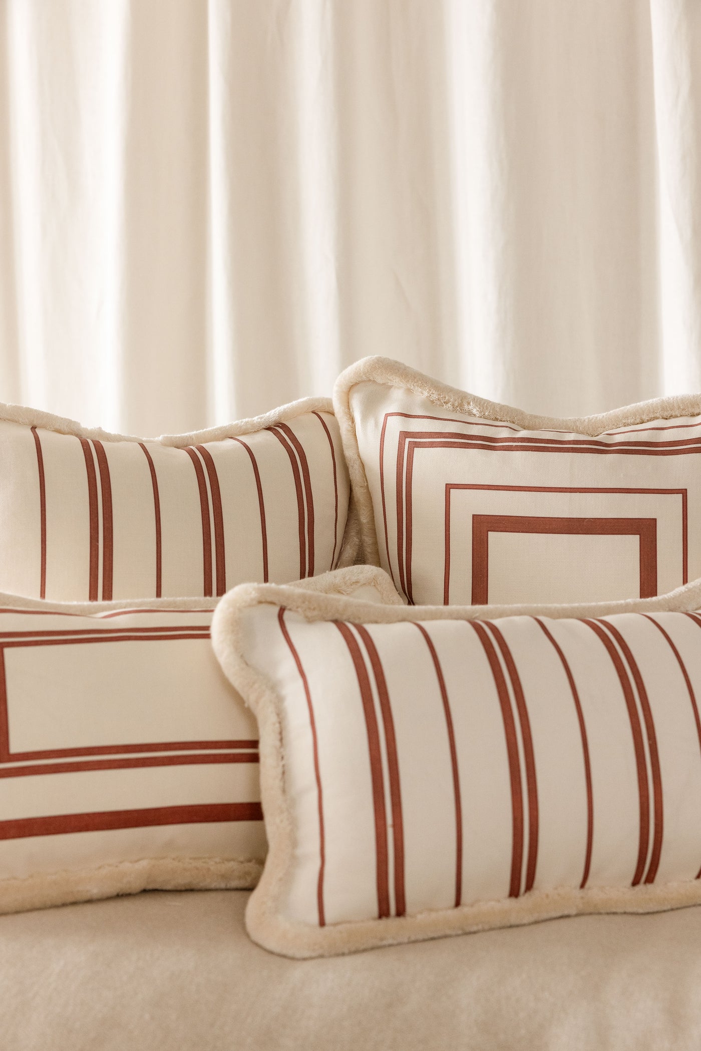 Burgundy Stripe Cushions with Velvet Piping