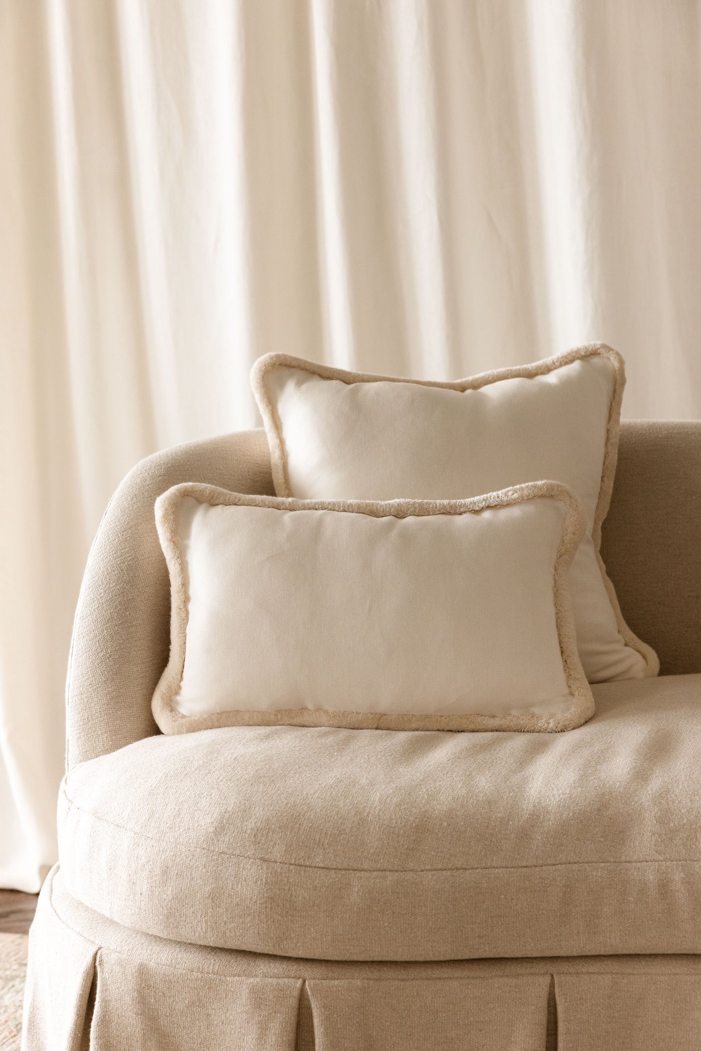 Classic White Cushions with Velvet Piping