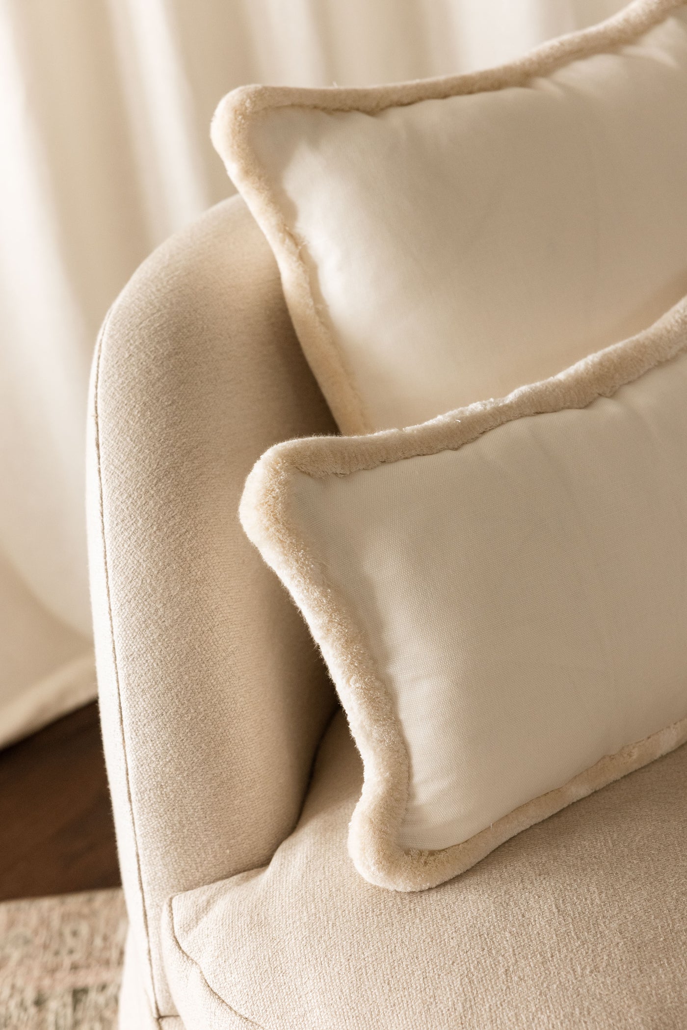 Classic White Cushions with Velvet Piping