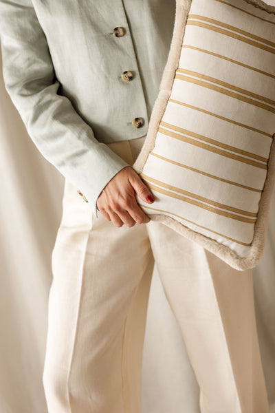 Butter Stripe Cushions with Velvet Piping