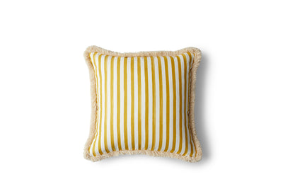 Size: Square (45x45cm) Fabric: Ochre Stripe with Brush Fringe