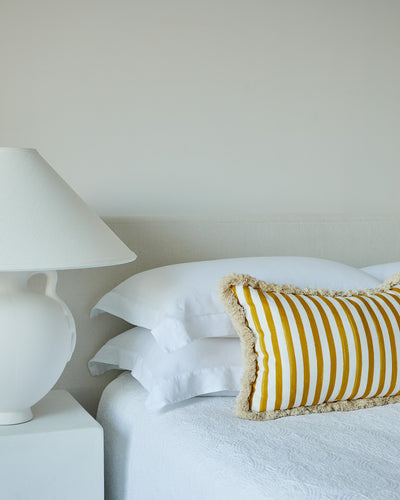 Size: Rectangle (35x55cm) Fabric: Ochre Stripe with Brush Fringe