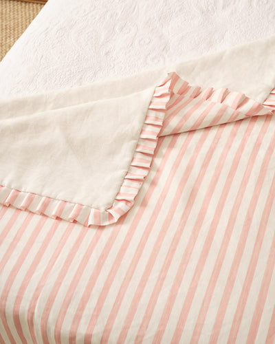 Large Pink Stripe Bed Throw with Frill