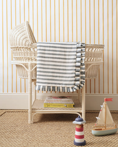 Large Blue Stripe Bed Throw with Frill