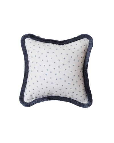 Blue Stars with Blue Brush Fringe Cushion