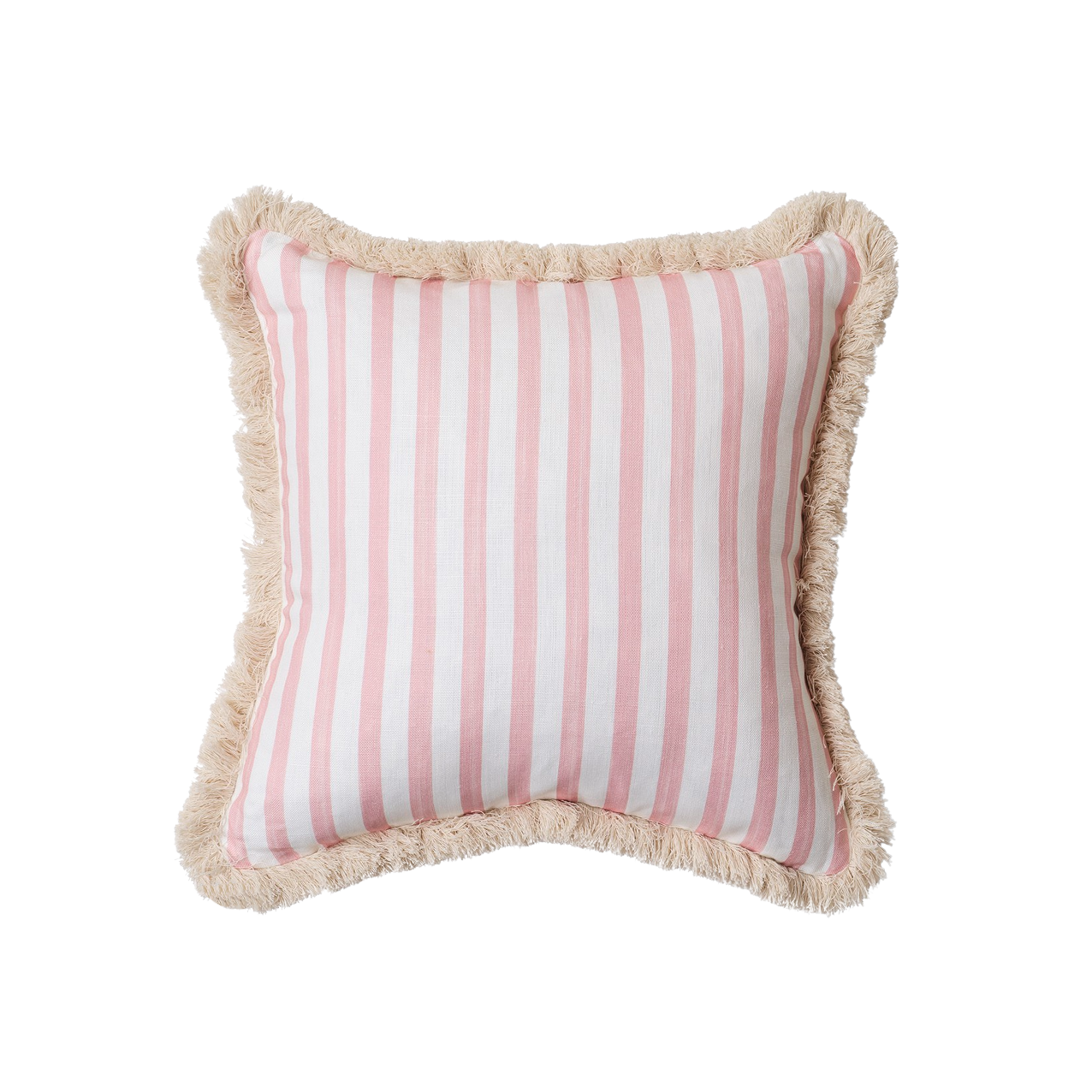 Pink Stripe with Natural Brush Fringe Cushion (Indoor)