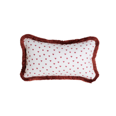 Terracotta Hearts with Terracotta Brush Fringe Cushion