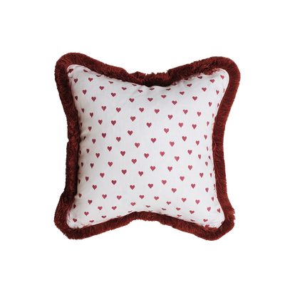 Terracotta Hearts with Terracotta Brush Fringe Cushion